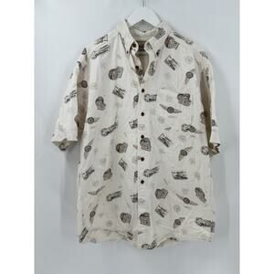 Woolrich Button Down Shirt Mens Large White Short Sleeves Travel Compass Casual